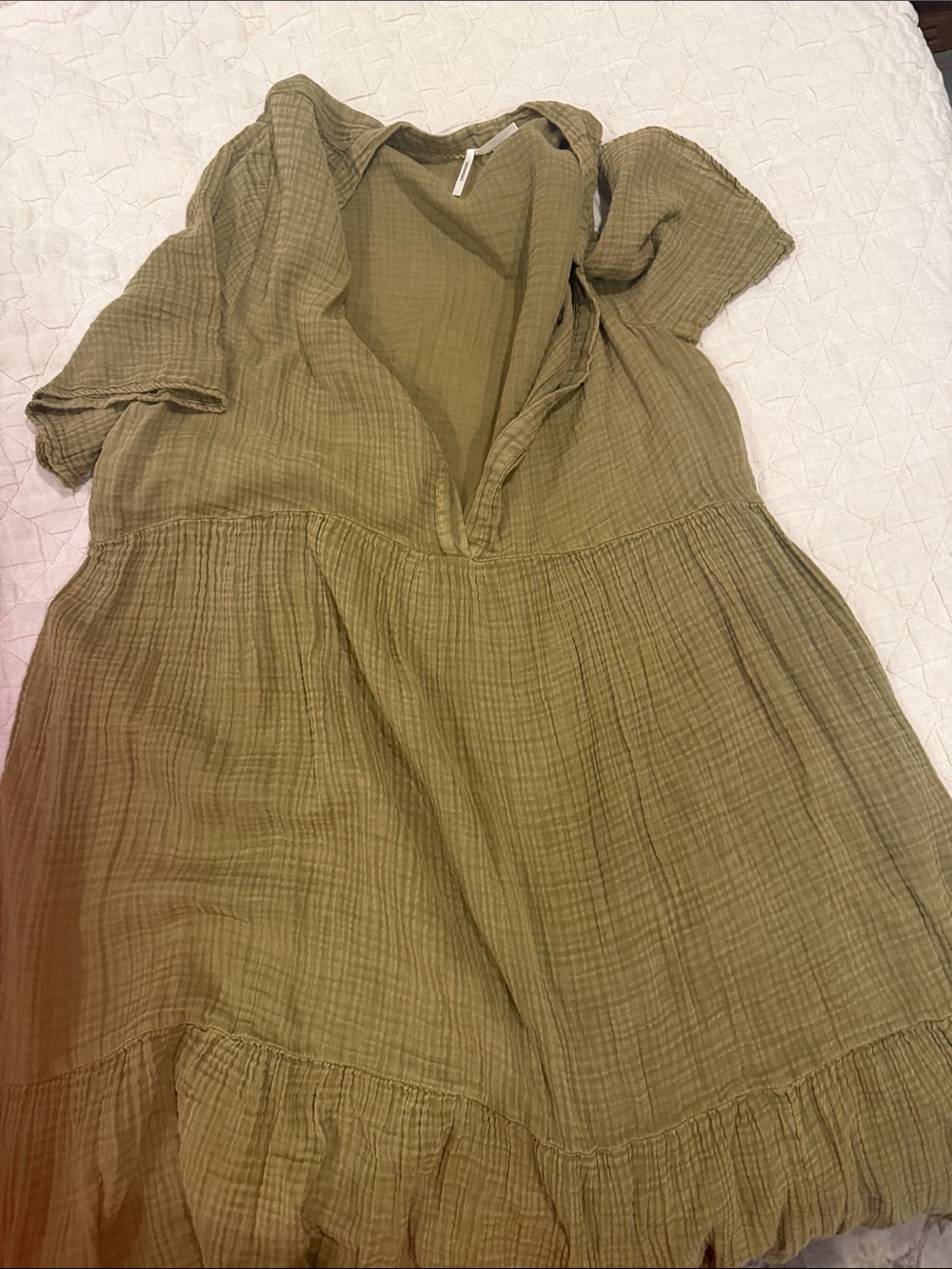 Anthropologie Olive Green Gauze Tiered Midi Dress